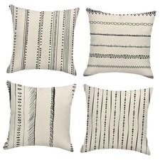 Set of 4 Throw Pillow Covers Pattern Black and White 22" x 22" Pack of 4 