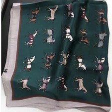 Women Silk Feel Square Scarf Horse Print Green Beige Brown/ 0.99 Add l Shipping