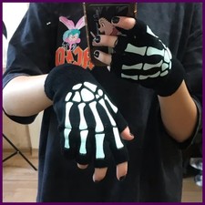 New Punk Gloves Unisex Halloween Skeleton Skull Half Finger Gloves Glow In