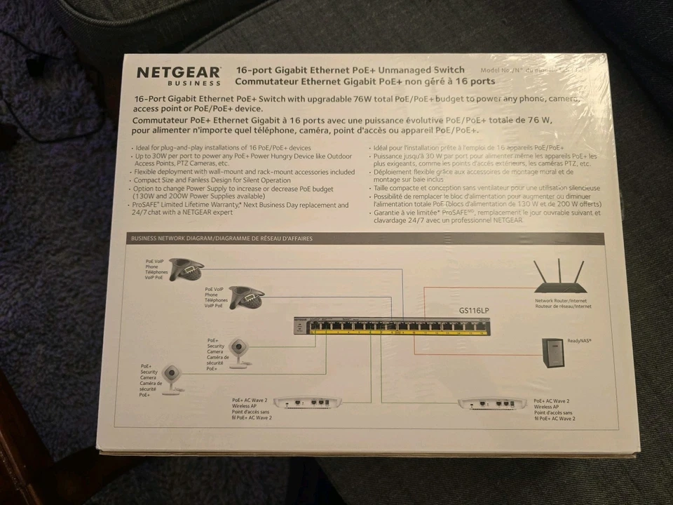 Gigabit GS116LP 16-Port PoE/PoE+ Gigabit Ethernet Unmanaged SWITCH... SEALED/NEW - Image 2 of 2