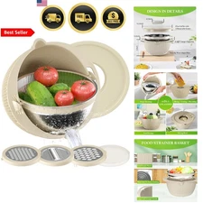 Kitchen Colander Set with Bowl Rotatable Strainers Fruit Washer Veggie Rinse