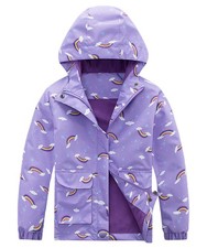Girls Hooded Rain Jacket Kids Waterproof Fleece Lined Raincoat Purple 8-9 Years