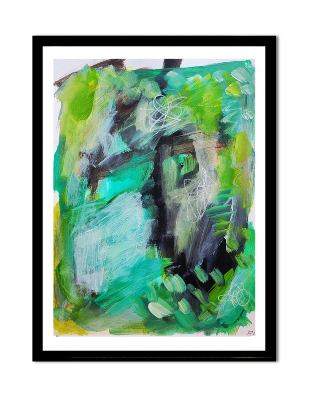 Elvi Original Green Abstract Art 9x12 Painting On Heavy paper Acrylic Modern 