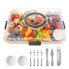 Charcuterie Board with Lid and Handle, Portable Travel Design Bamboo Cheese B...