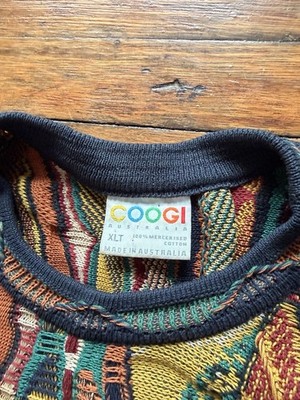 Vintage 90s Rare COOGI 3D Knit Sweater Brown Green Made in