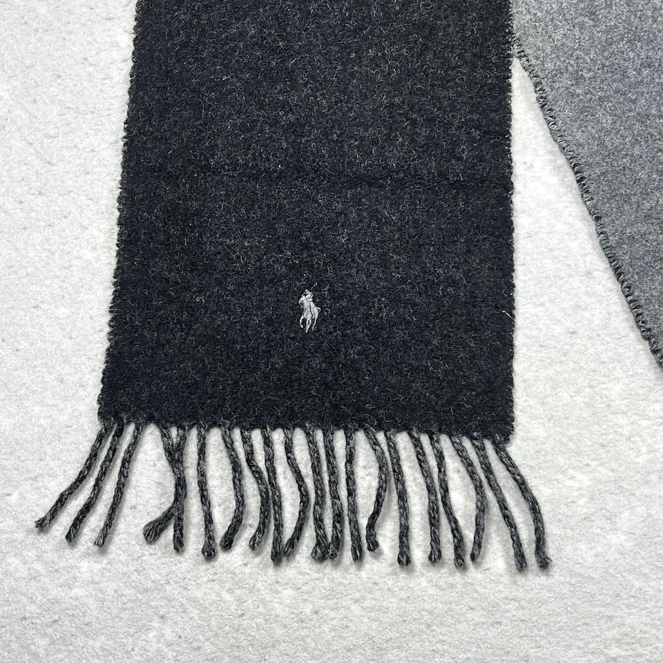 Polo Ralph Lauren Bufanda O/S Mezcla Lana Bufanda Gris Oscuro Negro Hecho en Italia Foto 3 de 4