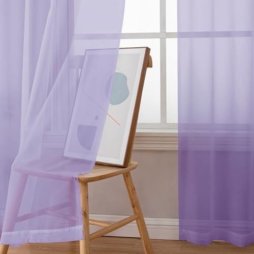 Extra Long Sheer Curtains 96 inches Long for 42"W x 96"L (Pack of 2) Lavender - Picture 4 of 7