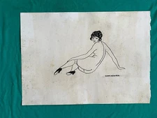 Gerda Wegener drawing and painting on old paper signed stamped vintage