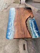 Ocean Epoxy Resin Table – Handmade Blue River Coffee Table | Modern Coastal Arts