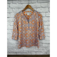 Gretchen Scott Top Orange Blue Geometric Print Women's M Boutique Designer