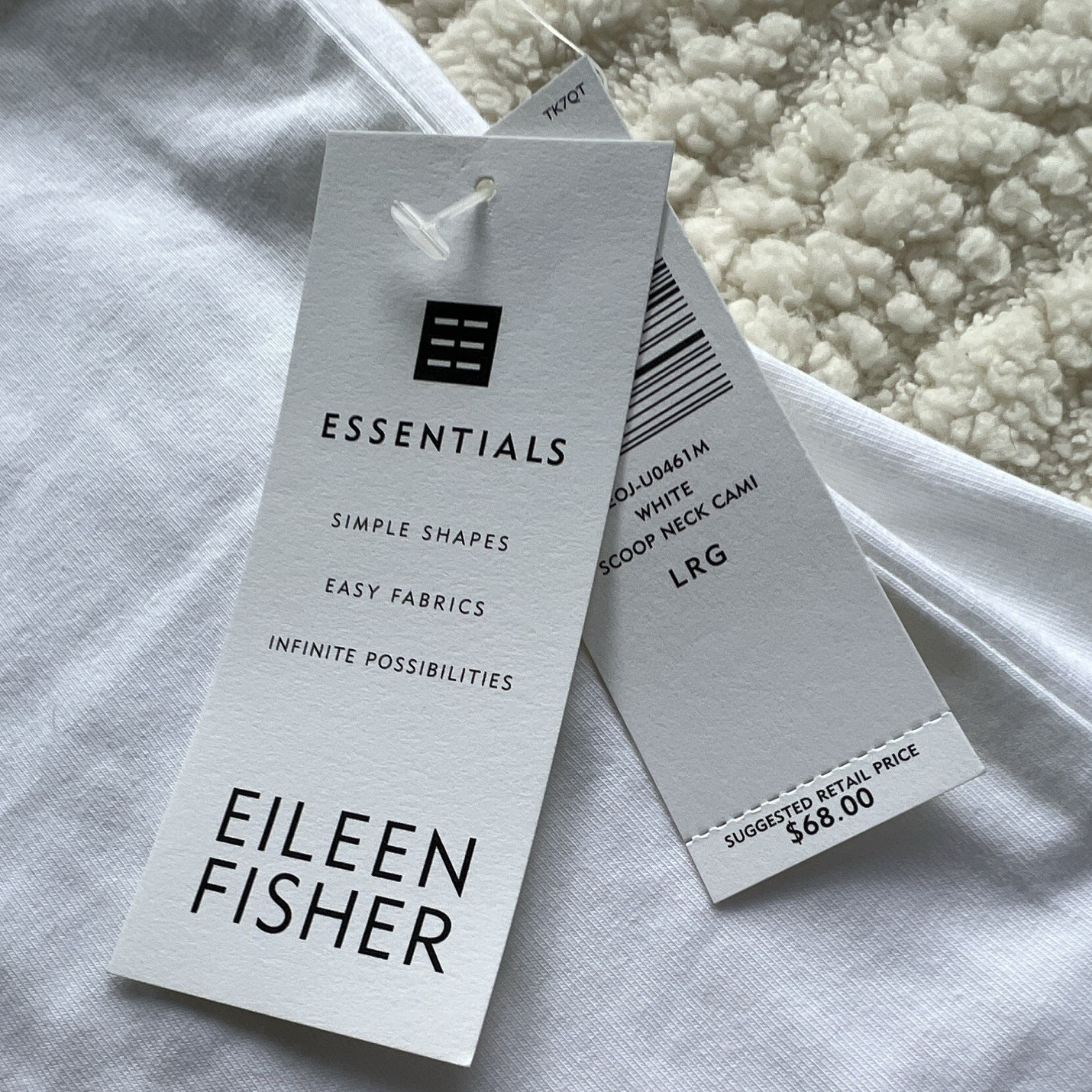 Eileen Fisher Essentials Womens White Scoop Neck Camisole Tank Top Size L