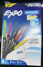 Expo Wet Erase Semi-Permanent Markers, Assorted, Ultra Fine Tip, 8 Count