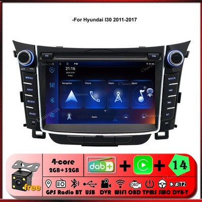 7''Android 14 Autoradio Carplay DAB GPS Navigation WIFI For Hyundai I30 2011-2017