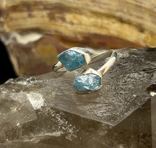 Adjustable Open-Face Sterling Silver Raw Apatite Two Stone Ring S925
