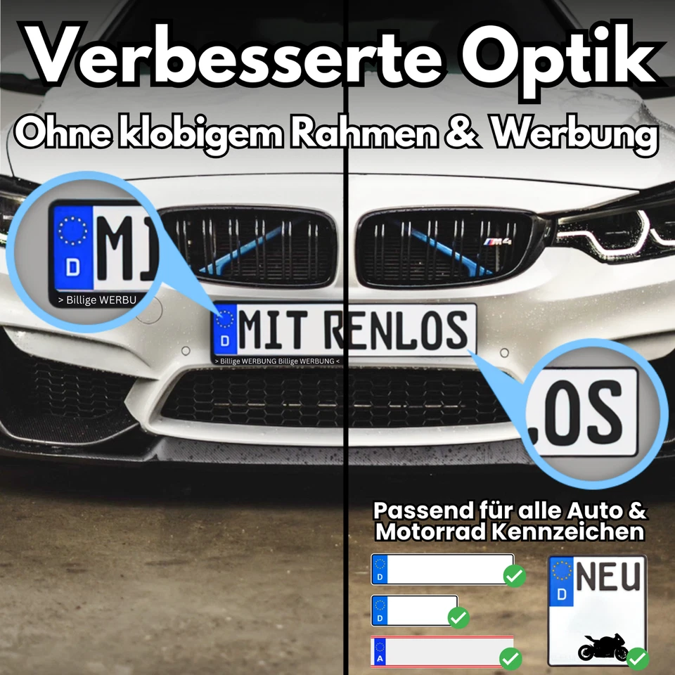 IVALITY® 2x PlateLock Kennzeichenhalter rahmenlos - Für Auto und Motorrad - Bild 2 von 4