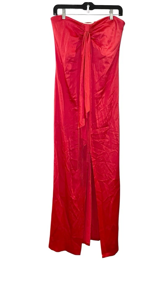 Maxi Vestido Rachel Zoe Nico Drapeado Precio de venta sugerido por el fabricante $695 Rosa/Rojo Satén Flecos Borlas 8 Foto 3 de 4