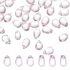 Teardrop Czech Glass Beads, 50 Pcs Bohemia Beads, Clear Pink, 6x9mm