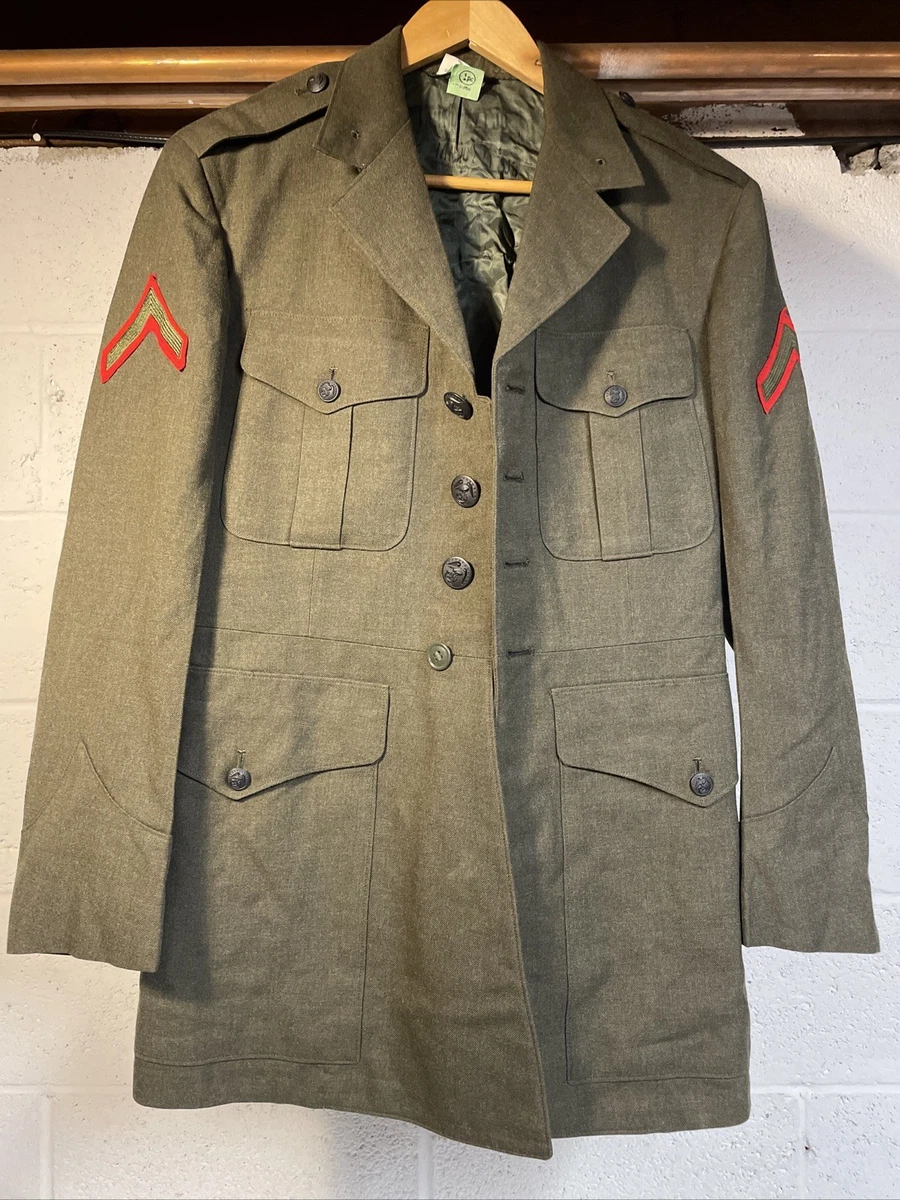 slim fit dress slacks U.S. Marine Corps Tropical Service Alpha Green Shade 2241 Poly/Wool Man's Dress Jacket 38r