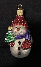 Vintage 2003 Old World Christmas Blown Glass Snowman Holding Tree Ornament OWC