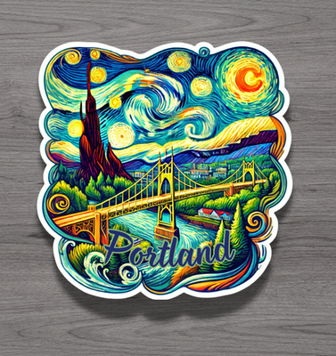 #ad Portland Oregon Van Gogh Inspired Fridge Magnet or Laptop Sticker $3.36
