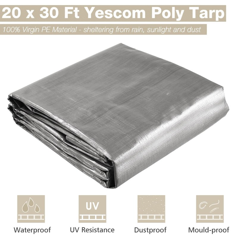 Yescom 20x30FT 10-Mil Plastic Tarp Waterproof Heavy Duty Cover Shade Canopy Farm