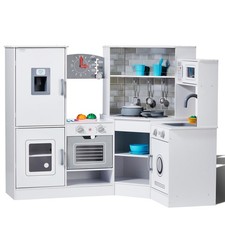 Corner Wooden Play Kitchen, Toy Set with Lights and Sounds, Toddler Kitchen with