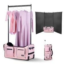 VEVOR 29 In Dance Bag with Garment Rack Rolling Duffle with Privacy Curtain Pink