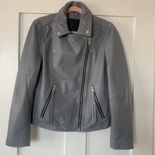 Image of ALL SAINTS DALBY LEATHER BIKER JACKET GREY STEEL UK SIZE 14 Brand New RRP £319