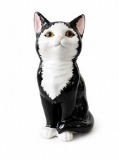 Staffordshire Just Cats & Co.  Black and White Tuxedo Cat with Glass Eyes 19cm