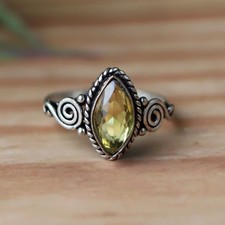 Green Peridot Ring, 925 Silver Ring, Marquise Ring, Boho Ring, Statement Ring