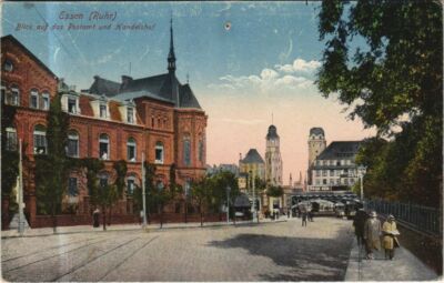 Old postcard postcard Essen view of the post office and trade farm GERMANY (1150965)
