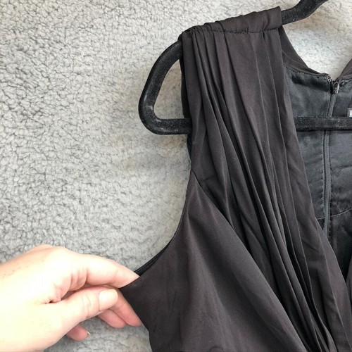 Melinda Eng Sheath Dress Black Pleated Ruched V Neck Sleeveless Zip Womens 12 - Picture 2 of 9
