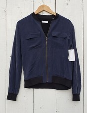 Equipment Womens Dark Blue And Black 100% Silk Jacket Size S New