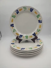 5 Homer Laughlin China Restaurant Ware 12" Dinner Plates Brushstroke Blue Green 