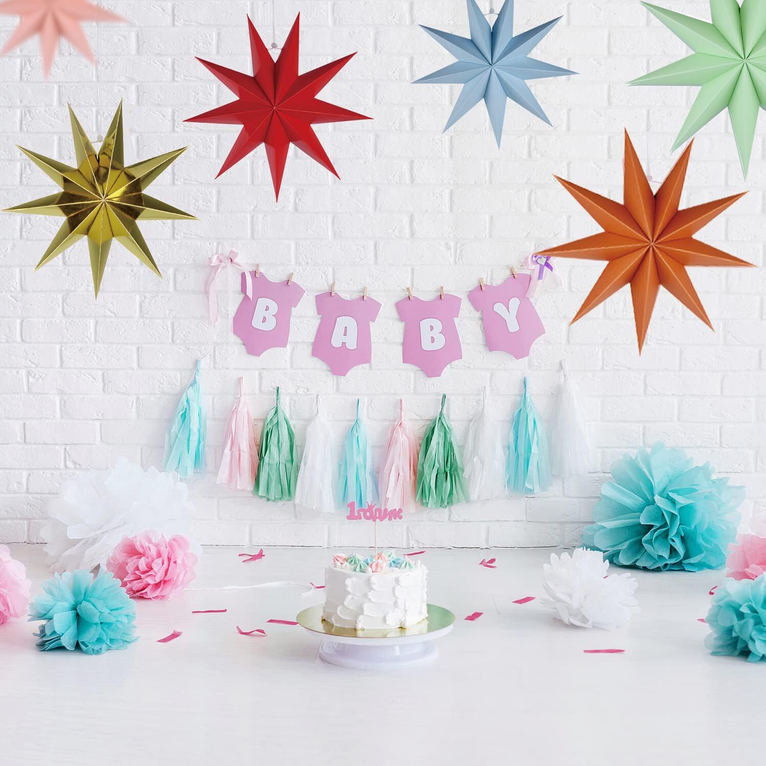 5Pack 9-Pointed Paper Star Lantern 11.8 inch Hanging Paper Lampshade for Wint...