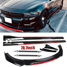 Front Bumper Lip Splitter + Side Skirt Glossy Black +Red For Dodge Charger