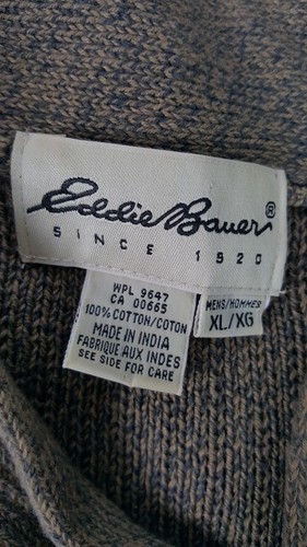 Eddie Bauer Sweater Men Size XL 100% Cotton Heavy Single Button Brown - Picture 6 of 8
