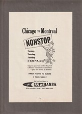 Vintage 1959 Chicago LUFTHANSA AIRLINES Magazine AD~Nonstop to MONTREAL