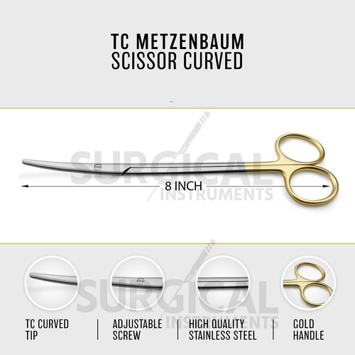 Tijeras T/C Metzenbaum 8" curvas quirúrgicas veterinarias grado alemán - Imagen 3 de 9