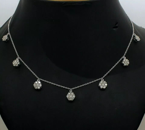 3CT Round Cut Lab-Created Diamond Flower Station Necklace 14K White Gold Plated - Picture 5 of 9