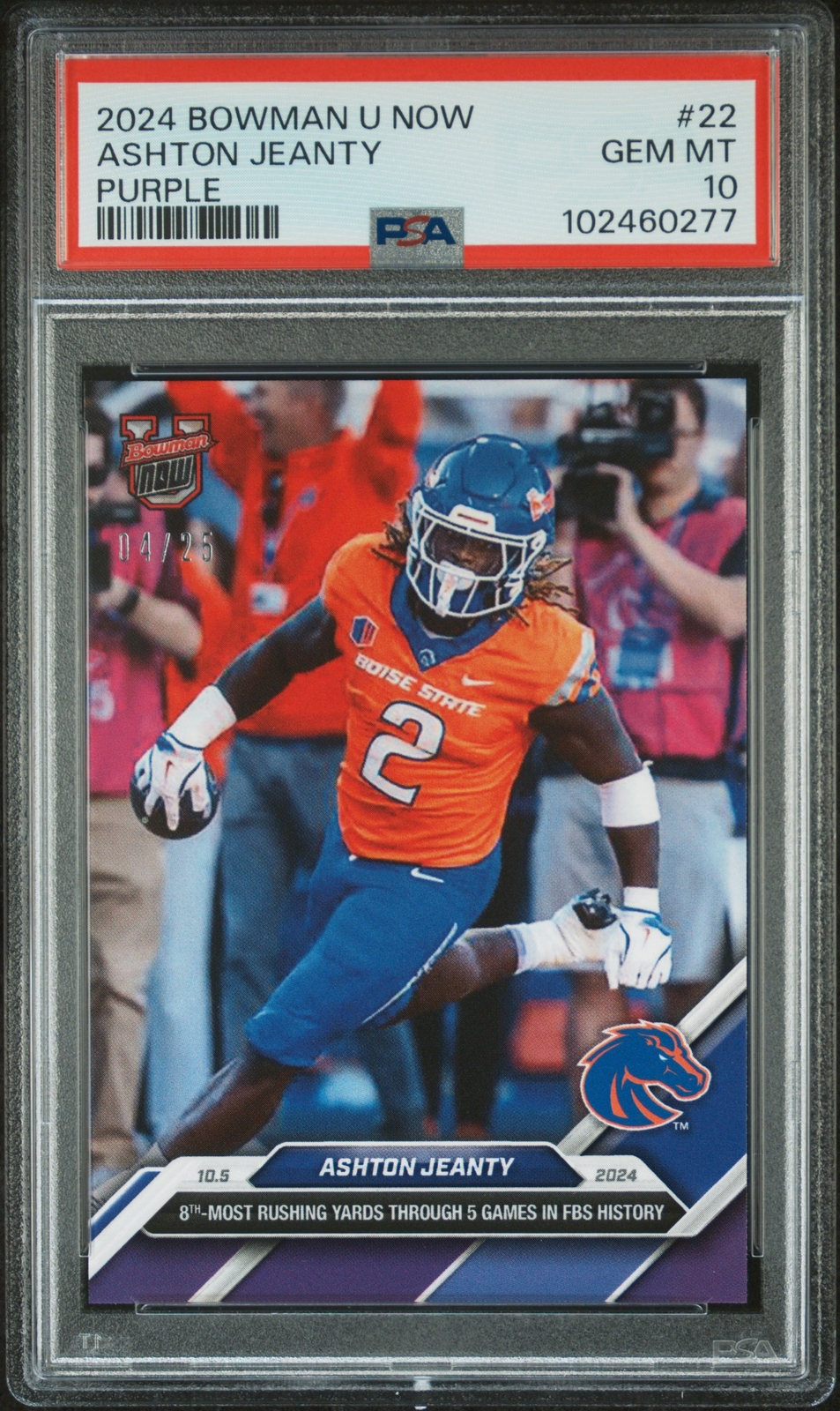 PSA 10 Ashton Jeanty Purple /25 RC Rookie #22 2024 Bowman U Now 102460277