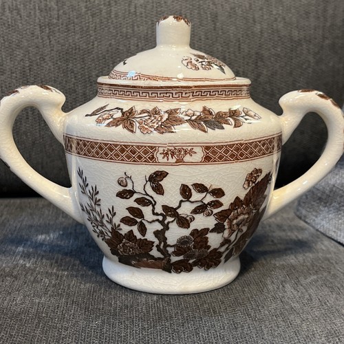 Nasco Indian Tree Creamer and Sugar w/Lid Set Brown Print Vintage - Picture 5 of 7