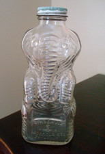 VTG 1950s GRAPETTE Elephant Coin Bank GLASS Beverage Bottle Metal Lid Camden Ark