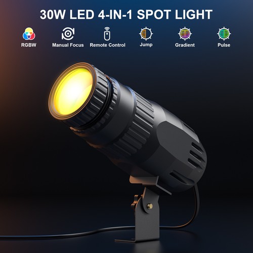 8Pack U`King RGBW 30W Pinspot Light Stage Lighting DJ SHOW Spotlight Manual Zoom - Picture 3 of 16