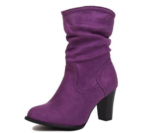 Women's Casual Pull On Ankle Boots Block Heel Faux Suede Buckle Sloch Shoes Size - Bild 14 von 18