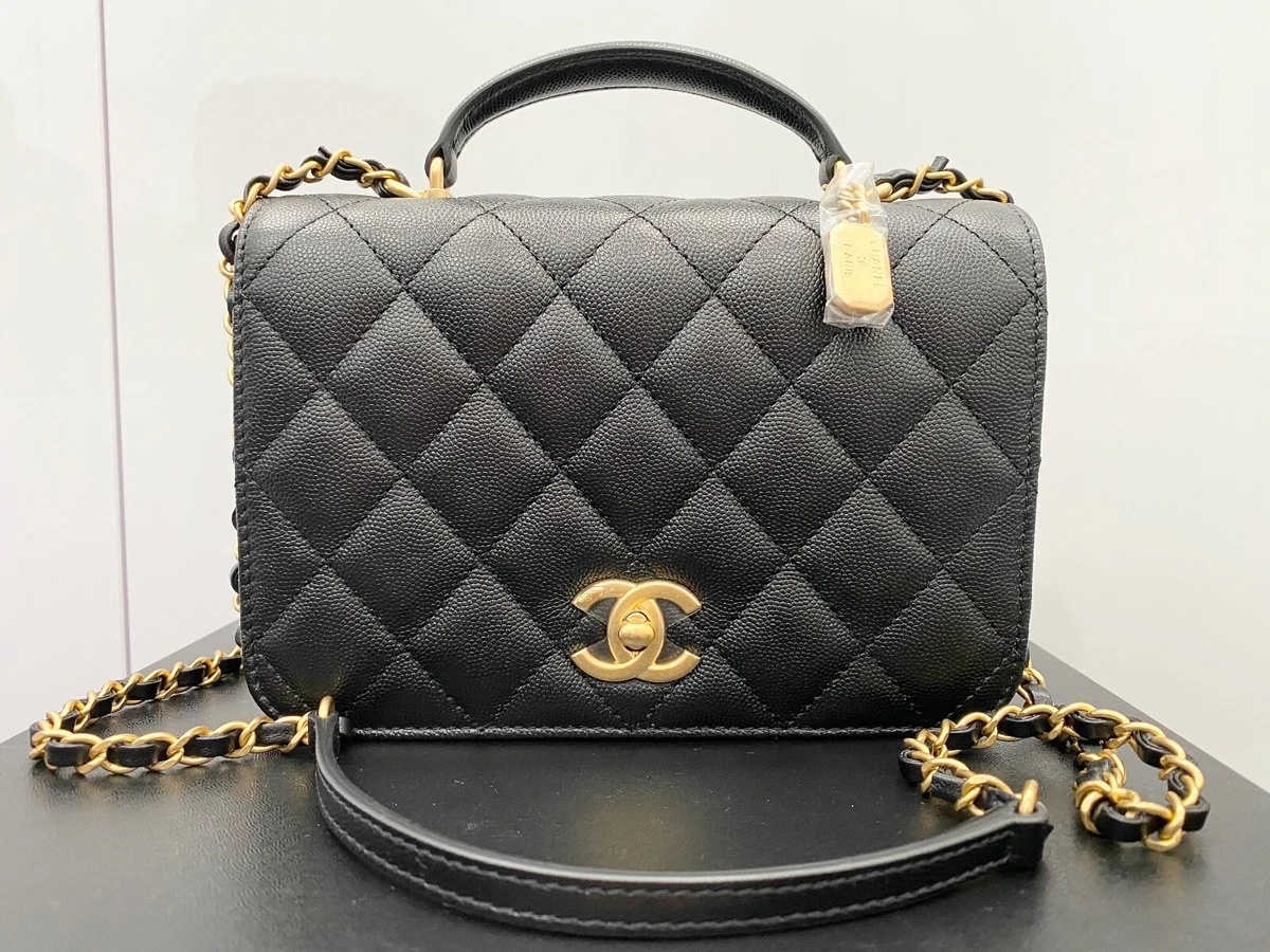 Chanel top handle mini rectangular bag black caviar