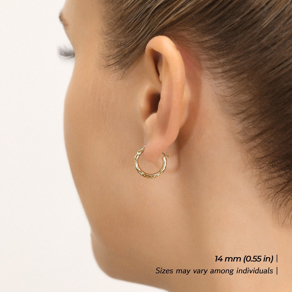 Endless Engraved Round Hoop Earrings in 14K Yellow Gold