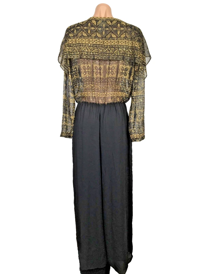 PG Collections Black GOLD Chiffon VTG 80s Romper USA MADE Grunge Jumpsuit Sz 12 - Image 2 of 4