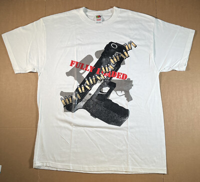 Vintage Fully Loaded Promo T-Shirt Rare XL White Guns Ammo Deadstock