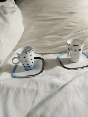Maxwell & Williams 2 Dots/Stripes Demitasse/Espresso Cups Saucers